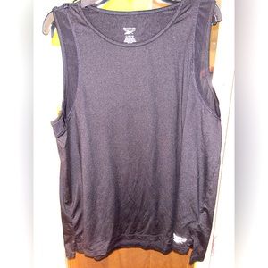 Plain black gymwear undershirt.